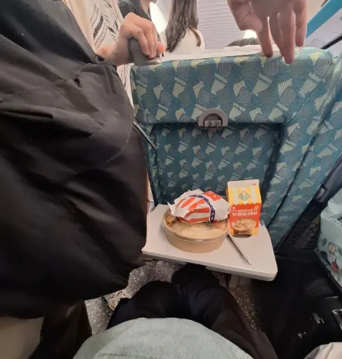 ▲網友分享自己連假期間搭高鐵對號座，結果車廂站滿自由座乘客，自己的空間完全被限縮。（圖/Threads）