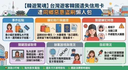 ▲台灣遊客信用卡在韓國遭跨國盜刷事件簿。（圖／Gemini生成）