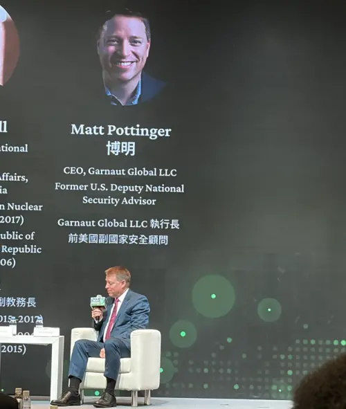 National security expert Matt Pottinger speaks about Taiwan's security and resilience in Taipei. (TCN)