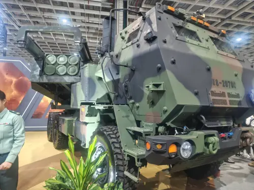 The ROC Army displays the US-made M142 HIMARS at the 2025 Taipei Aerospace & Defense Technology Exhibition. (TCN)