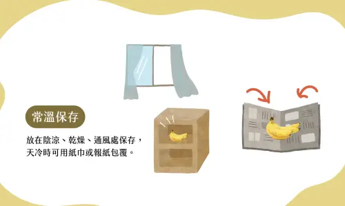 ▲香蕉若尚未完全成熟，建議先放在陰涼、乾燥、通風處，天冷時可用紙巾或報紙包覆保存。（圖／翻攝自農業部）