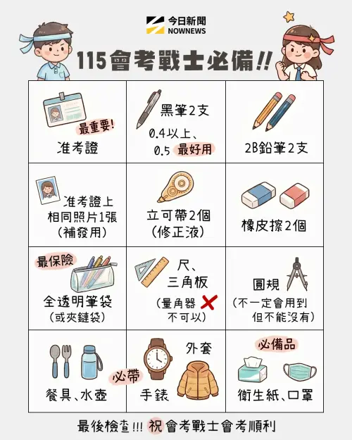 ▲115年國中教育會考必備。（圖／《NOWNEWS》社群製）