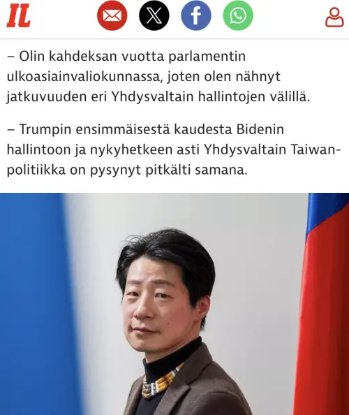 登芬蘭最大晚報　林昶佐：台灣經驗是民主世界的前線警訊