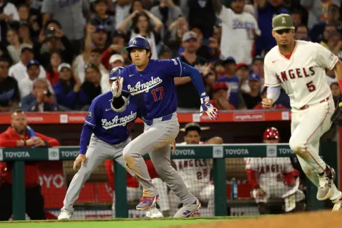 ▲看到大谷在場上不斷全力跑壘的身影，道奇隊總教練羅伯斯（Dave Roberts）在賽後給予了最高評價。（圖／美聯社／達志影像）
