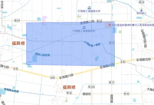 ▲彰化縣福興鄉5月20日停水影響範圍。（圖／台灣自來水公司）