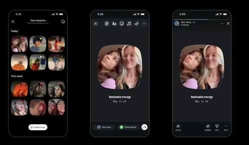 ▲Instants會自動整理使用者的快照紀錄，並可依今日、本週等時間區間瀏覽，也能一鍵製作回顧內容。（圖／翻攝官網）