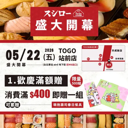 ▲壽司郎TOGO站前店搶先進駐北車Atre地下街，就在靠近台北車站M8出口，相關位置參考圖片右上方。（圖／翻攝自壽司郎FB）