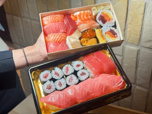 ▲特上壽司-松 680元，開幕期間特價600元（圖上）；豪華特選鮪魚，售價420元（圖下）。（圖／記者鍾怡婷攝）