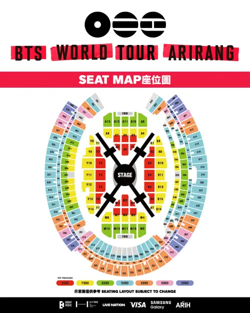 ▲BTS（防彈少年團）高雄演唱會座位圖、票價完整公開，最貴票價9380創下韓團來台演出最高紀錄。（圖／Live Nation Taiwan 理想國）