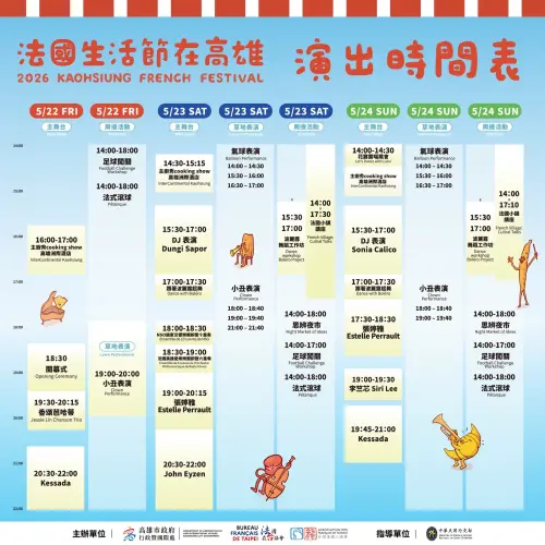 ▲「2026 法國生活節」演出時間表（圖／高雄市政府提供）