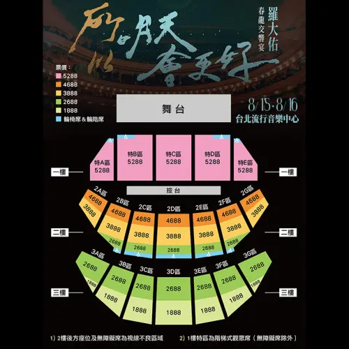 ▲羅大佑演唱會票價與座位圖。（圖／媒體棧 / 大右音樂 / 超級圓頂提供）