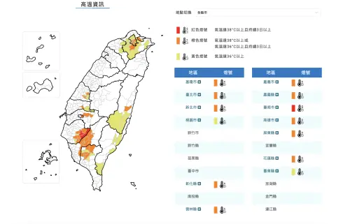 ▲氣溫悶熱難耐，中央氣象署針對13縣市發布高溫資訊。（圖／中央氣象署）