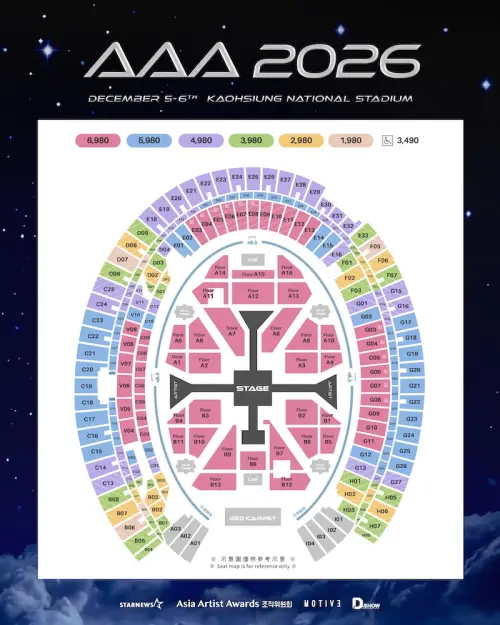 ▲2026 AAA 頒獎典禮高雄世運座位圖，全場完整票價一覽。（圖／翻攝自拓元售票官網）