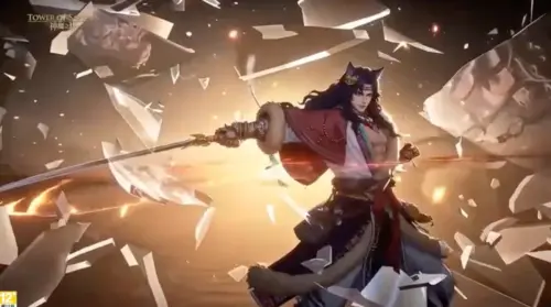 ▲網民揪出《神魔之塔》抄襲鐵證！在《神魔之塔》成吉思汗揮刀的極短影格中，刀面玻璃竟殘留《鳴潮》女主角「緋雪」的倒影。（圖／神魔之塔）