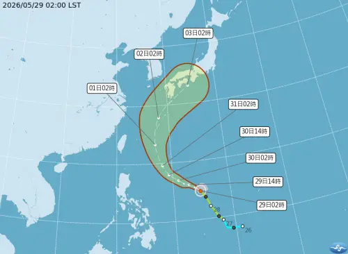 ▲輕颱薔蜜向西北轉北移動，下周一、下周二通過琉球群島附近，再向東北迴轉侵襲日本，明天將增強至中度颱風。（圖/中央氣象署cwa.gov.tw）