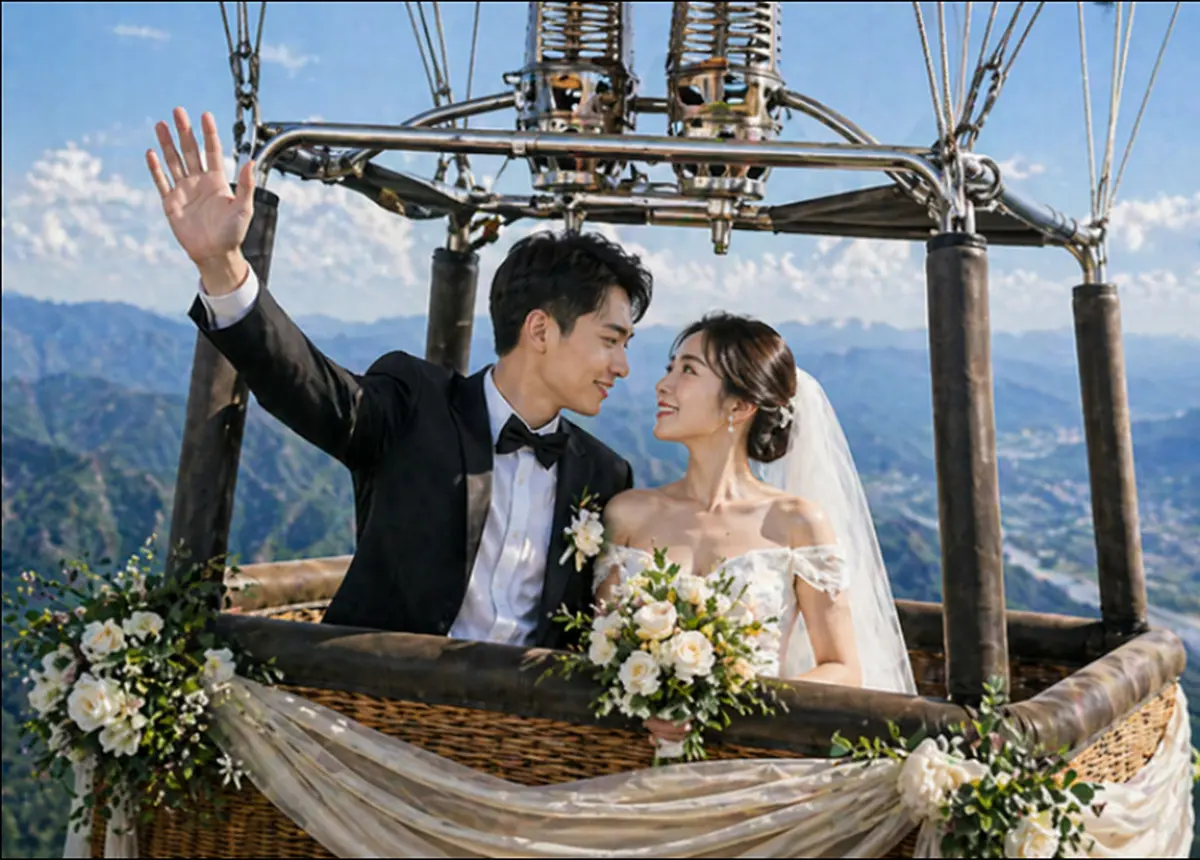 ▲南投縣第49屆集團結婚以「真愛九九情定南投」為主題，選在話題十足的「九九峰氦氣球樂園」浪漫登場。（圖／縣府提供）