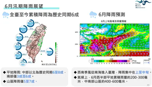 ▲目前水氣正從中南半島與印度洋一帶往台灣推進，預計梅雨季將在6月5日前後登場。（圖／中央氣象署提供）