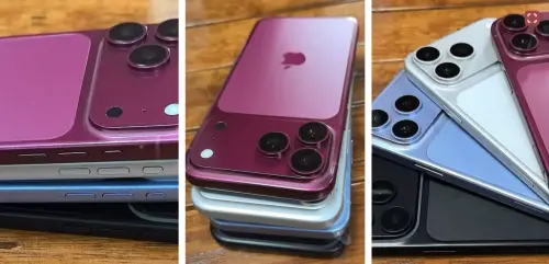 ▲iPhone 18 Pro系列模型機最新曝光，照片可見深櫻桃、淺藍、銀色與黑色／深灰色等4款配色，其中深櫻桃色最受外界關注。（圖／翻攝自9to5Mac）