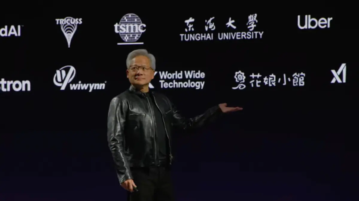 ▲黃仁勳在GTC Taipei演講掀起熱潮，眼尖網友卻發現背板合作夥伴名單中，竟出現王記府城肉粽、富霸王豬腳、花娘小館等他的5家愛店，讓網友笑稱這些店家正式晉升「AI概念股」。（圖／翻攝NVIDIA GTC Taipei直播）