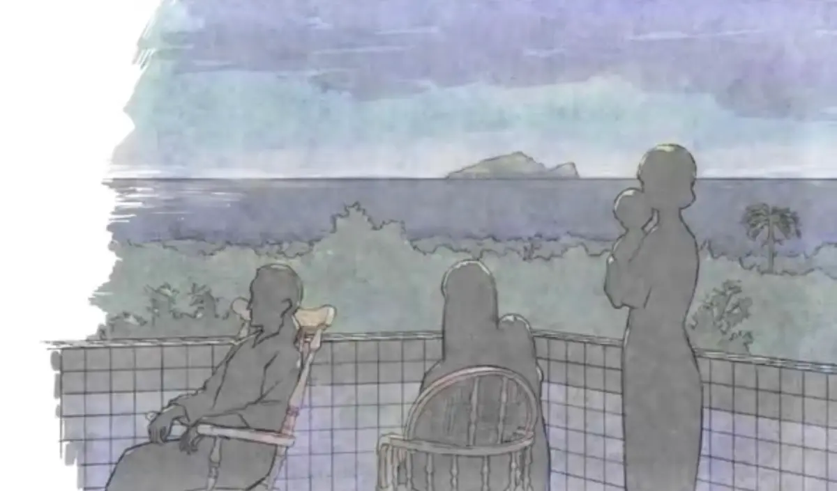 ▲《上伊那牡丹，醉姿如百合》片尾中龜山島角度與海岸線過於真實，不少宜蘭人在地方社團展開大型「海巡」與地景比對，宛如真人版 GeoGuessr。（圖／翻攝自巴哈姆特）
