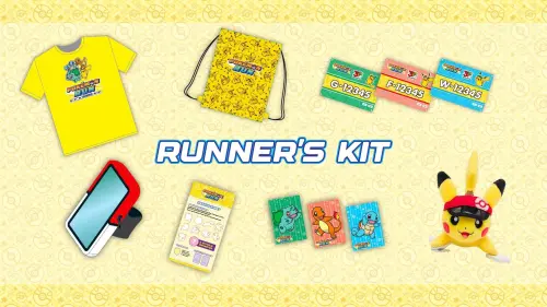 ▲「Pokémon RUN 30」限定跑者裝備包內容，包含紀念T恤、束口袋、號碼布及皮卡丘玩偶等專屬紀念品。（圖／Pokémon）