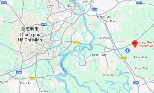 ▲越南新機場隆城機場位在胡志明市東側的同奈省。（圖／翻攝自GoogleMap）