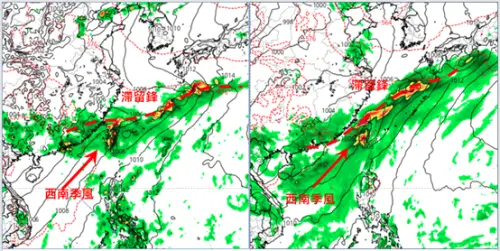 ▲吳德榮表示，根據最新歐、美模擬，這波梅雨至少延續至下週六（13日）、型態尚未改變！而超過10天的模擬，因模式有不確定性，可信度已降低，故延續多久仍待觀察。（圖／氣象應用推廣基金會．洩天機教室）