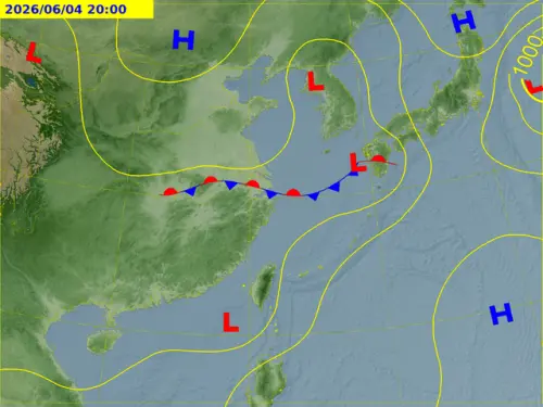 ▲低氣壓今天晚上會從南台灣附近通過，全台都將有明顯雨勢。（圖／中央氣象署）