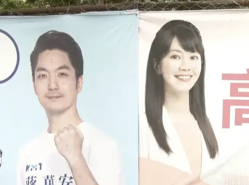 ▲蔣萬安、高嘉瑜選舉看板都被畫上「王」字及鬍鬚的小貓圖樣。（圖／翻攝畫面）