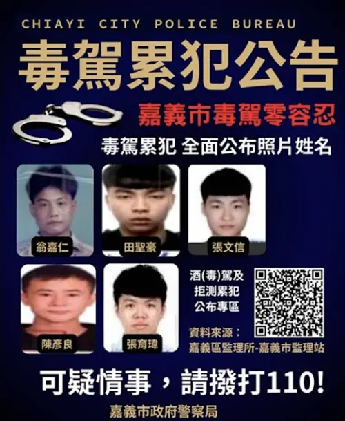▲嘉義市毒駕累犯名單。（圖／嘉義市政府警察局）