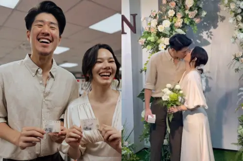 ▲紀培慧（右）和導演陳亨利前往戶政事務所完成結婚登記。（圖／翻攝自Teresa Daley 紀培慧IG@daleydailyd）