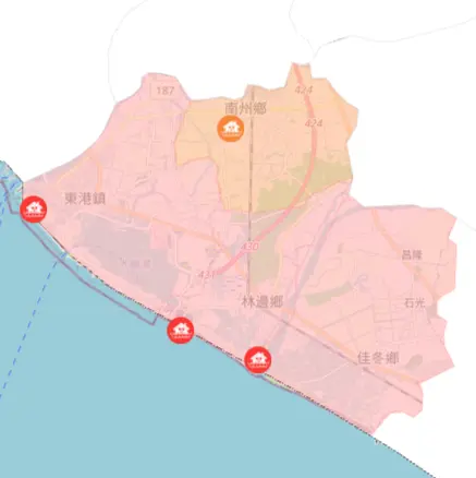 ▲▼經濟部水利署晚間19時針對南投縣、屏東縣發布一、二級警戒淹水警戒。（圖／翻攝自水利署）