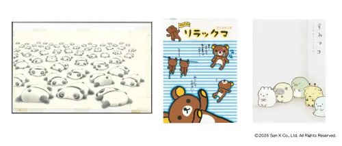 ▲「San-X 90週年紀念展in台灣」將展出，趴趴熊原畫(左) / 拉拉熊初期設計稿(中)/ 角落小生物設計稿(右) （圖／曼迪傳播）