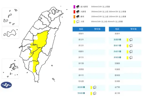 大雨特報／雨區擴大了！「南投以南」6縣市大雨　台南、高雄暴雨