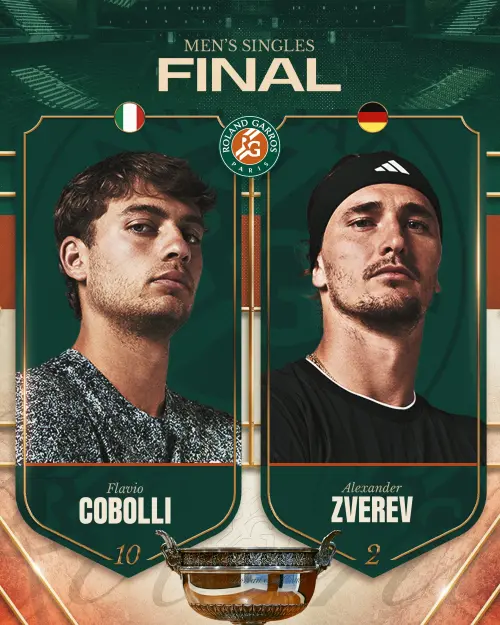 ▲法網男單決賽由茲維列夫對決科博利。（圖／取自Roland-Garros X）