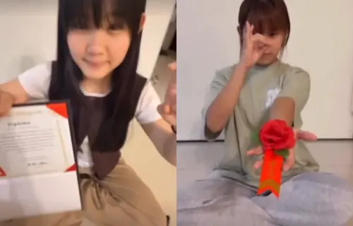 ▲左左（左）與右右（右）用拍影片方式，宣布自己從高中畢業。（圖／翻攝自左左IG@zuonixie、右右IG@younixie）