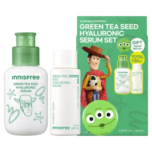 ▲INNISFREE綠茶籽玻尿酸保濕精華組玩具總動員限定版，為最新續集萌趣預熱。（圖／Coupang酷澎提供）