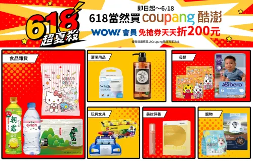 ▲酷澎618火力全開，即日起到6月18日WOW會員指定商品滿888元天天折200元！（圖／Coupang酷澎提供）