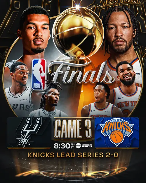 ▲NBA總冠軍賽G3即將開打，前兩場打完尼克以2：0領先。（圖／NBA X）
