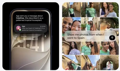 ▲Siri AI可在訊息、電子郵件、照片等內容中搜尋資訊，協助找出過去提到的行程、照片、訊息或文件（圖／翻攝官網）