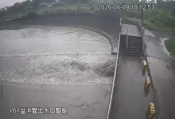 ▲阿公店水庫即時影像。水庫正值「空庫防淤期」，開啟閘門進行水力排砂，才呈現蓄水率0.1%的見底奇景。（圖／翻攝自水利署即時影像,wra.gov.tw）