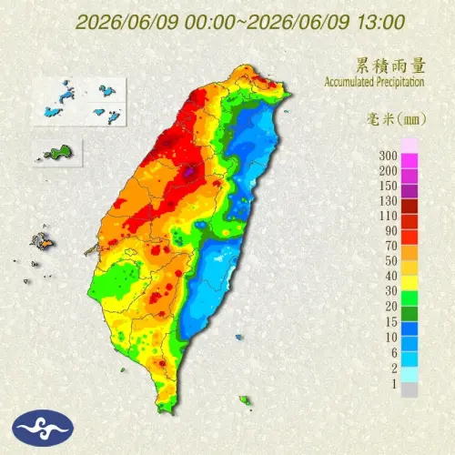 ▲今天全台都已經出現顯著降雨，中南部地區的雨量從午後快速累積當中。（圖／中央氣象署）