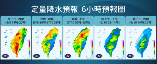 ▲今晚至明晨，各地降雨依舊明顯，明天下半天雨勢趨緩，不過中南部仍有大雨。（圖／中央氣象署）