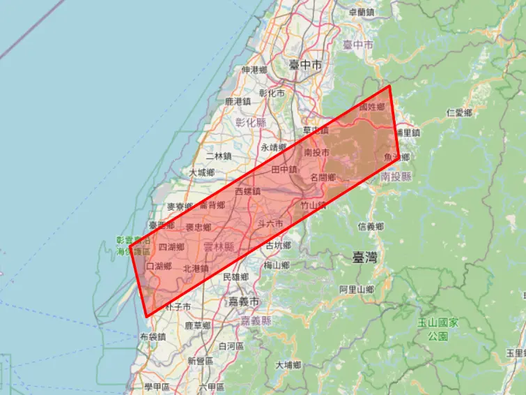 ▲中央氣象署今（9）日19時2分發布大雷雨警訊範圍，南投、雲林、嘉義、彰化部份區域有短延時強降雨發生。（圖／中央氣象署）