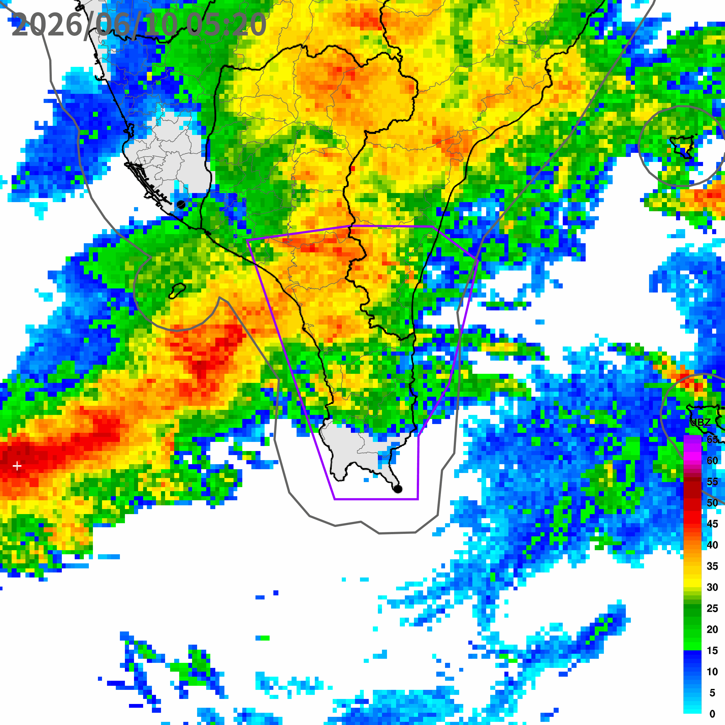 ▲氣象署今（10）日6時23分發布大雷雨即時訊息警訊，提醒台東縣、屏東縣部份區域有短延時強降雨發生。（圖／中央氣象署）