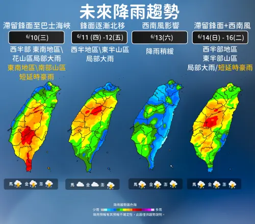 天氣／雨下到什麼時候？氣象署：鋒面卡在台灣　最快下周二才放晴
