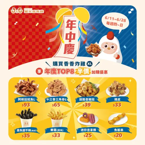 ▲繼光香香雞買香香炸雞享「半價加購」年中慶優惠。（圖／繼光香香雞提供）