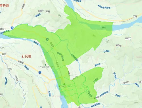 ▲台中市東勢區6月11日降壓影響範圍。（圖／台灣自來水公司）