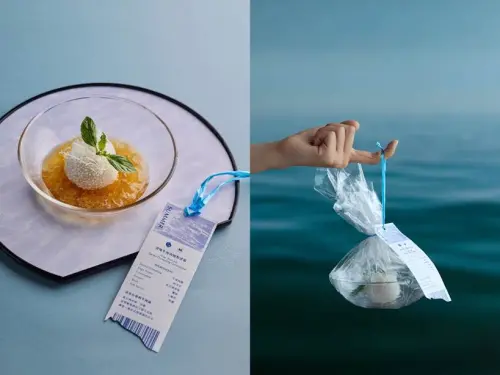 ▲燉牛尾肉圓澄清湯很有趣地將料理套進透明塑膠袋中。（圖／饗賓集團提供）