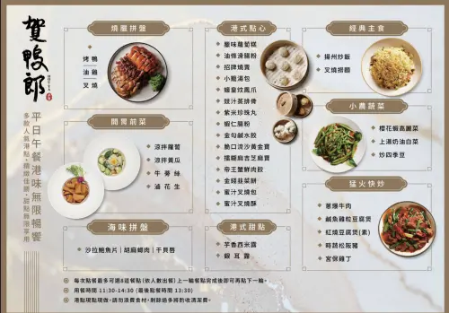▲承億酒店的賀鴨郎中餐廳推出港點吃到飽活動，菜單一覽。（圖／翻攝承億酒店官網）